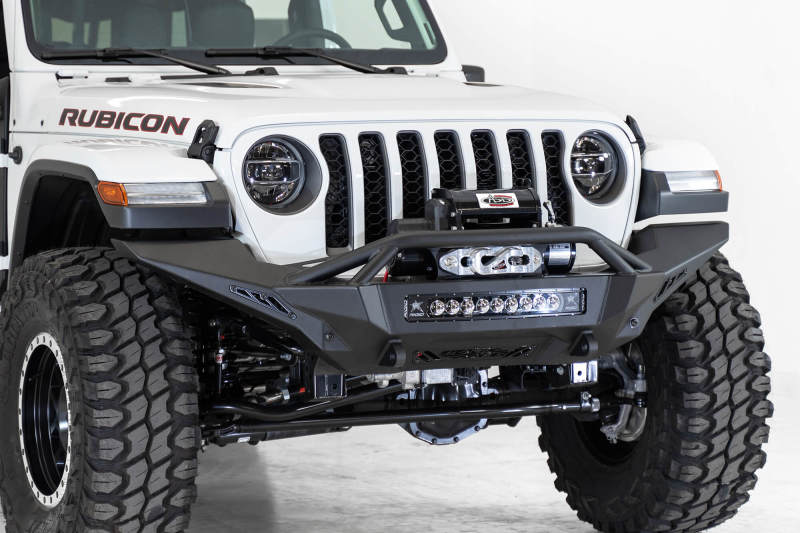Jeep Gladiator JT Bumper - Front - Addictive Desert Designs - Stealth Fighter Full Length with Winch Mount & Top Hoop - Hammer Black Powder Coat - `20-`27 Jeep Gladiator JT Bumper - Front - Addictive Desert Designs - Stealth Fighter Full Length with Winch Mount & Top Hoop - Hammer Black Powder Coat - `20-`27